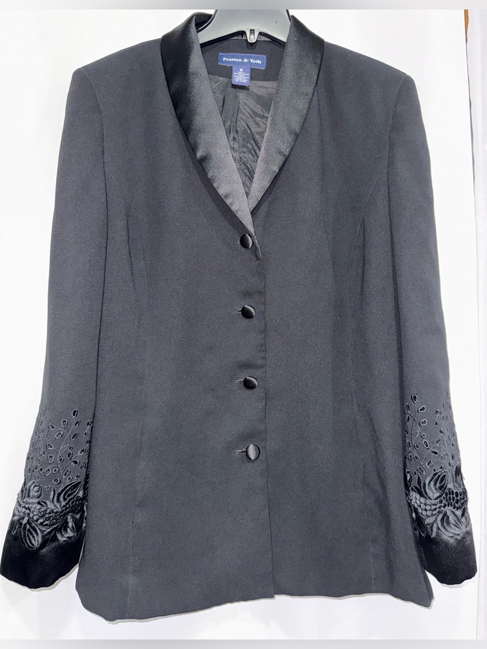 Preston & York Black Tuxedo Blazer Satin Shawl Collar 16